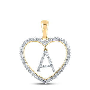 10kt Yellow Gold Womens Round Diamond Heart A Letter Pendant 1/4 Cttw