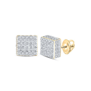 10kt Yellow Gold Womens Round Diamond Square Earrings 3/8 Cttw