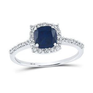 10kt White Gold Womens Cushion Synthetic Blue Sapphire Diamond Solitaire Ring 1-1/2 Cttw