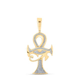 10kt Yellow Gold Mens Round Diamond Ankh Eye Cross Charm Pendant 1/3 Cttw