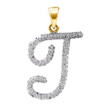 10kt Yellow Gold Womens Round Diamond Initial T Letter Pendant 1/6 Cttw