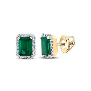 10kt Yellow Gold Womens Synthetic Emerald Diamond Stud Earrings 2 Cttw