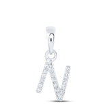 10kt White Gold Womens Round Diamond N Initial Letter Pendant 1/20 Cttw