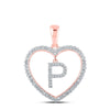 10kt Rose Gold Womens Round Diamond Heart P Letter Pendant 1/4 Cttw