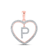 10kt Rose Gold Womens Round Diamond Heart P Letter Pendant 1/4 Cttw