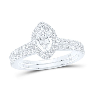 14kt White Gold Marquise Diamond Halo Bridal Wedding Ring Band Set 1 Cttw
