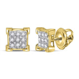 10kt Yellow Gold Womens Round Diamond Square Cluster Earrings 1/20 Cttw