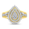 10kt Yellow Gold Womens Round Diamond Concentric Teardrop Cluster Ring 1/4 Cttw