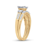 10kt Yellow Gold Princess Diamond Bridal Wedding Ring Band Set 1 Cttw