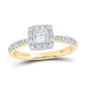 14kt Yellow Gold Princess Diamond Square Halo Bridal Wedding Engagement Ring 7/8 Cttw