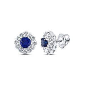 10kt White Gold Womens Round Synthetic Blue Sapphire Cluster Earrings 3/4 Cttw