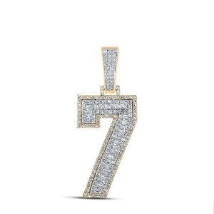 10kt Two-tone Gold Mens Baguette Diamond Number 7 Charm Pendant 1-1/3 Cttw