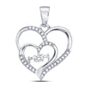 10kt White Gold Womens Round Diamond Mom Double Heart Pendant 1/8 Cttw