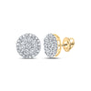 14kt Yellow Gold Round Diamond Circle Cluster Earrings 1/4 Cttw