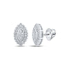 10kt White Gold Womens Round Diamond Oval Cluster Earrings 1/5 Cttw