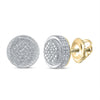 Yellow-tone Sterling Silver Round Diamond Disk Circle Cluster Earrings 1/10 Cttw