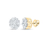 14kt Yellow Gold Womens Round Diamond Cluster Earrings 1-1/2 Cttw