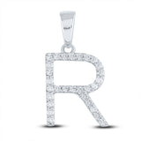 10kt White Gold Womens Round Diamond R Initial Letter Pendant 1/5 Cttw