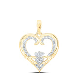 10kt Yellow Gold Womens Round Diamond Claddagh Heart Pendant 1/6 Cttw