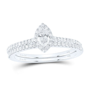14kt White Gold Marquise Diamond Halo Bridal Wedding Ring Band Set 1/2 Cttw