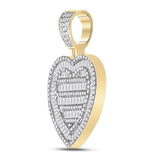 10kt Yellow Gold Mens Baguette Diamond Heart Charm Pendant 1-1/3 Cttw