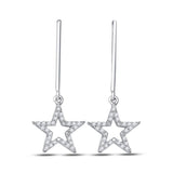 10kt White Gold Womens Round Diamond Star Dangle Earrings 1/5 Cttw
