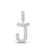 10kt Yellow Gold Mens Baguette Diamond Initial J Letter Charm Pendant 3/4 Cttw