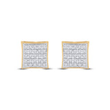 10kt Yellow Gold Round Diamond Kite Square Earrings 1/6 Cttw