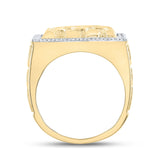 10kt Yellow Gold Mens Round Diamond Nugget Square Ring 7/8 Cttw