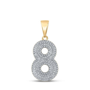 10kt Yellow Gold Mens Round Diamond Number 8 Charm Pendant 1/2 Cttw