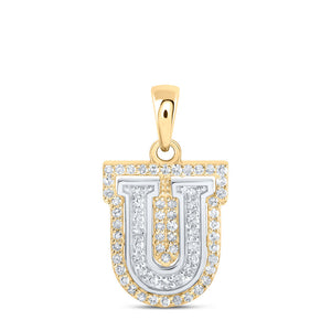 10kt Two-tone Gold Womens Round Diamond U Initial Letter Pendant 1/5 Cttw