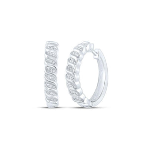 Sterling Silver Womens Round Diamond Hoop Earrings 1/6 Cttw