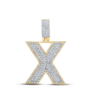 10kt Two-tone Gold Mens Round Diamond X Initial Letter Pendant 1/2 Cttw