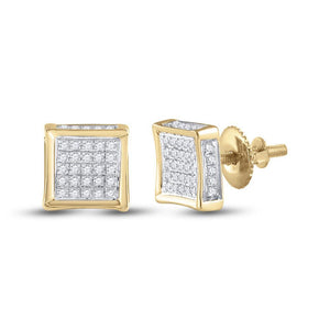 10kt Yellow Gold Round Diamond Square Earrings 1/8 Cttw