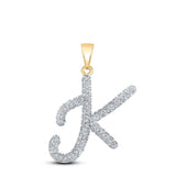 10kt Yellow Gold Womens Round Diamond Initial K Letter Pendant 1/6 Cttw