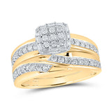 10kt Yellow Gold His Hers Round Diamond Square Matching Wedding Set 1 Cttw