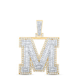 10kt Yellow Gold Mens Round Diamond M Initial Letter Charm Pendant 1-5/8 Cttw