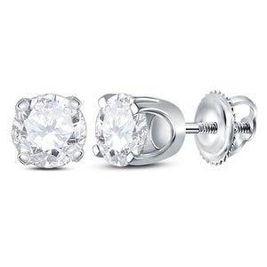 14kt White Gold Unisex Round Diamond Solitaire Stud Earrings 7/8 Cttw