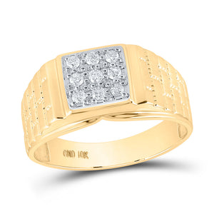 10kt Yellow Gold Mens Round Diamond Brick Square Ring 1/4 Cttw