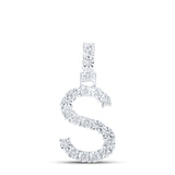 10kt White Gold Womens Round Diamond S Initial Letter Pendant 1/10 Cttw