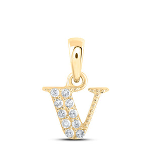 10kt Yellow Gold Womens Round Diamond V Initial Letter Pendant 1/20 Cttw