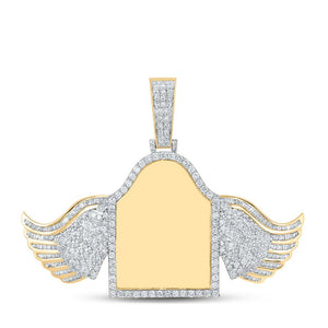 10kt Yellow Gold Mens Baguette Diamond Mirror Wing Tomb Charm Pendant 2 Cttw