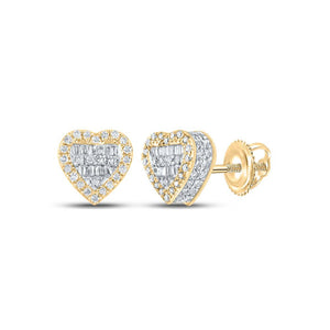10kt Yellow Gold Baguette Diamond Heart Earrings 3/8 Cttw