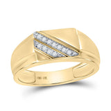 10kt Yellow Gold Mens Round Diamond Diagonal Row Flat Top Ring 1/12 Cttw