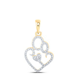 10kt Yellow Gold Womens Round Diamond Mom Child Heart Pendant 1/8 Cttw