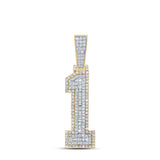 14kt Two-tone Gold Mens Baguette Diamond Number 1 Charm Pendant 1 Cttw