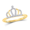 10kt Yellow Gold Womens Round Diamond Crown Tiara Princess Band Ring 1/20 Cttw