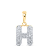 10kt Yellow Gold Womens Baguette Diamond H Initial Letter Pendant 1/3 Cttw