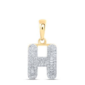 10kt Yellow Gold Womens Baguette Diamond H Initial Letter Pendant 1/3 Cttw