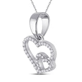 10kt White Gold Womens Round Diamond Double Heart Pendant 1/10 Cttw